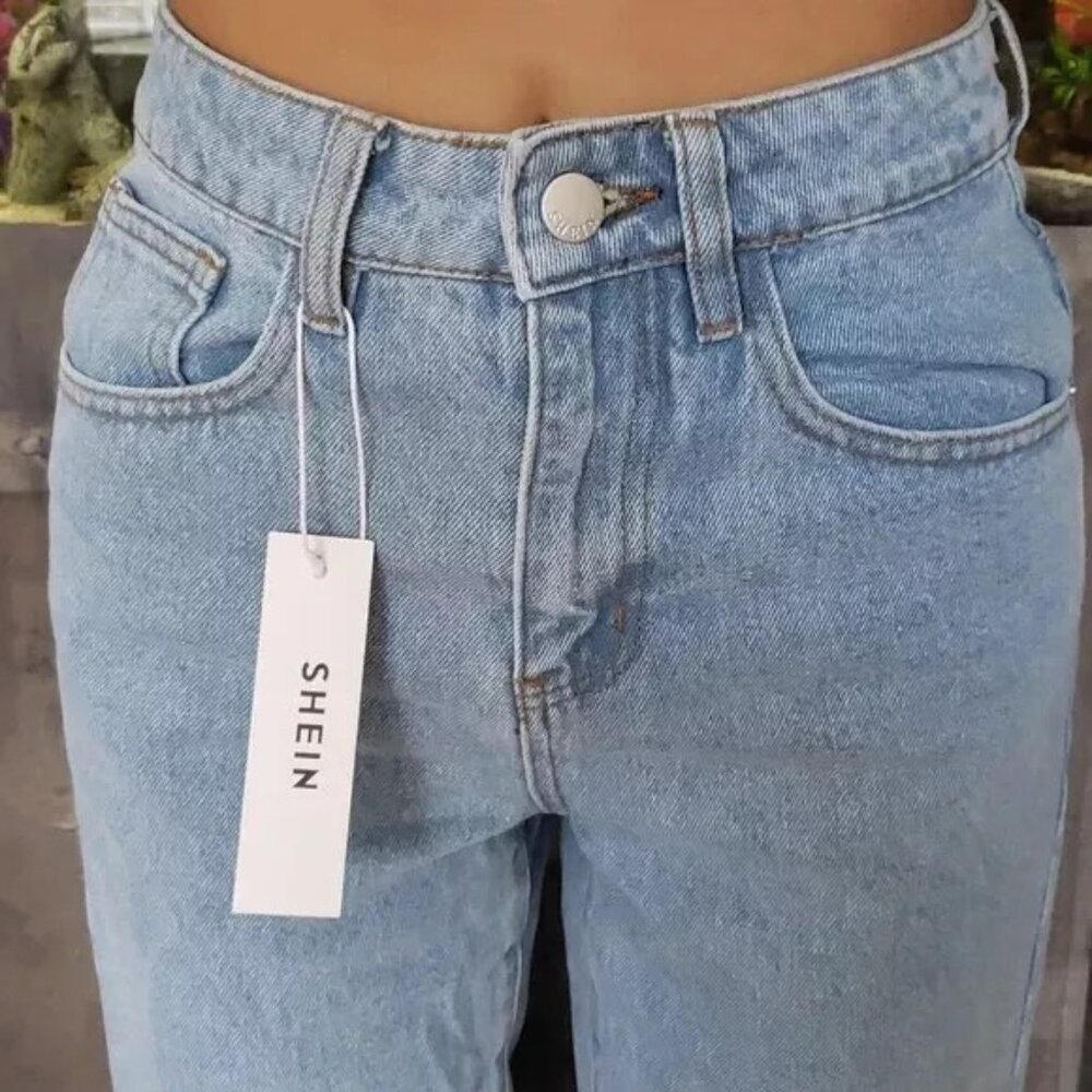 SHEIN Women's NEW with Tags Distressed High Waist Mom Jeans Petite Size S